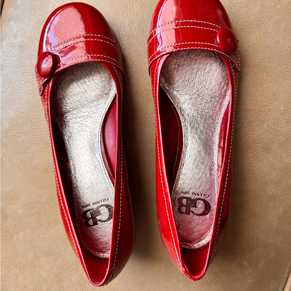 Gianni Bini Red Patent Flats with Button Detail